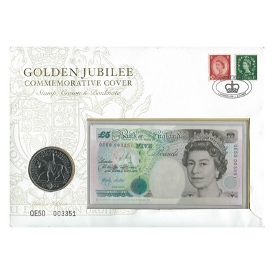 2002 £5 Note and Five Pound Coin (PNC) - Golden Jubilee